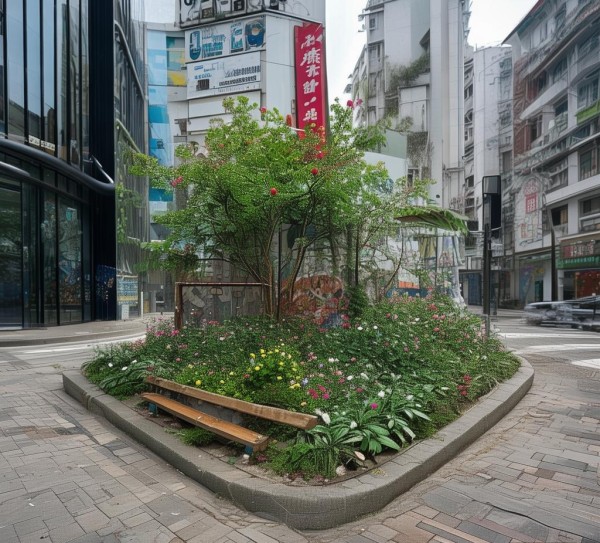 营口新闻传媒中心门口,一个独特的街角小天地 营口新闻传媒中心门口,一个独特的街角小天地
